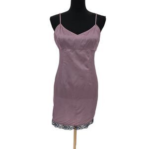 Anthropologie Lavender Lilac Slip Dress‎ Navy Lace Hemline Small